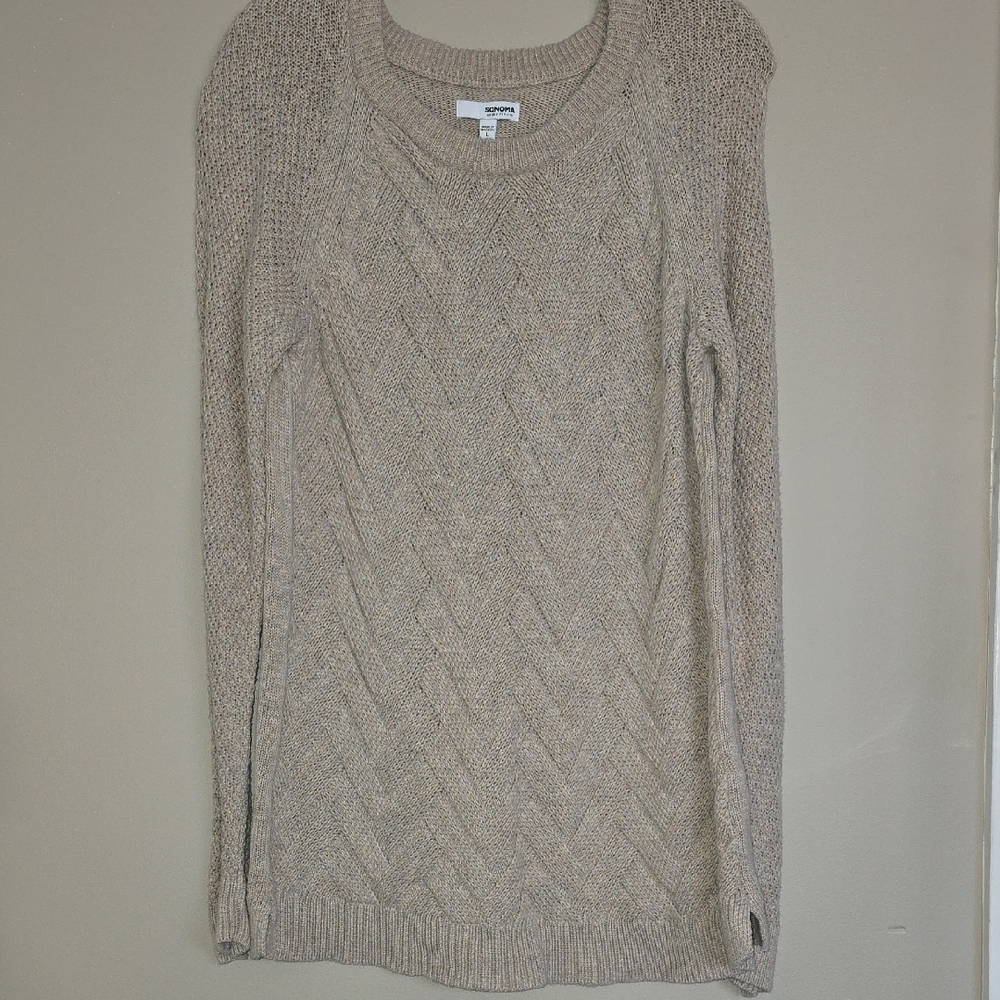 Sonoma Women's Tan Crew Neck Tunic Sweater